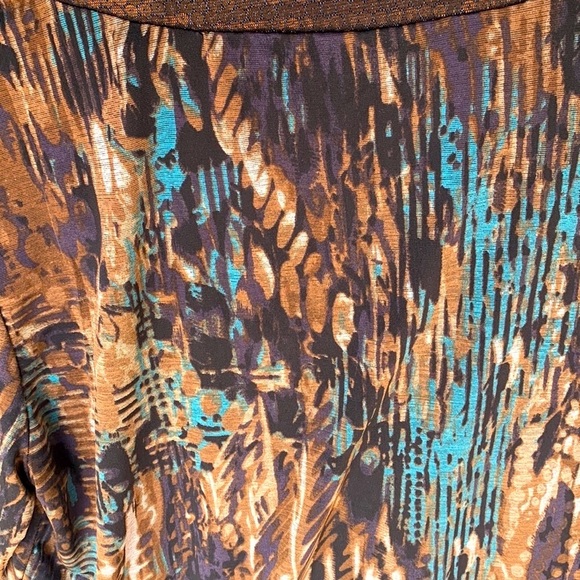 Cato BROWN TEAL BLACK COLOR LONG SLEEVE ROUND NECK BLOUSE RUCHED SLEEVES LARGE - Picture 8 of 10